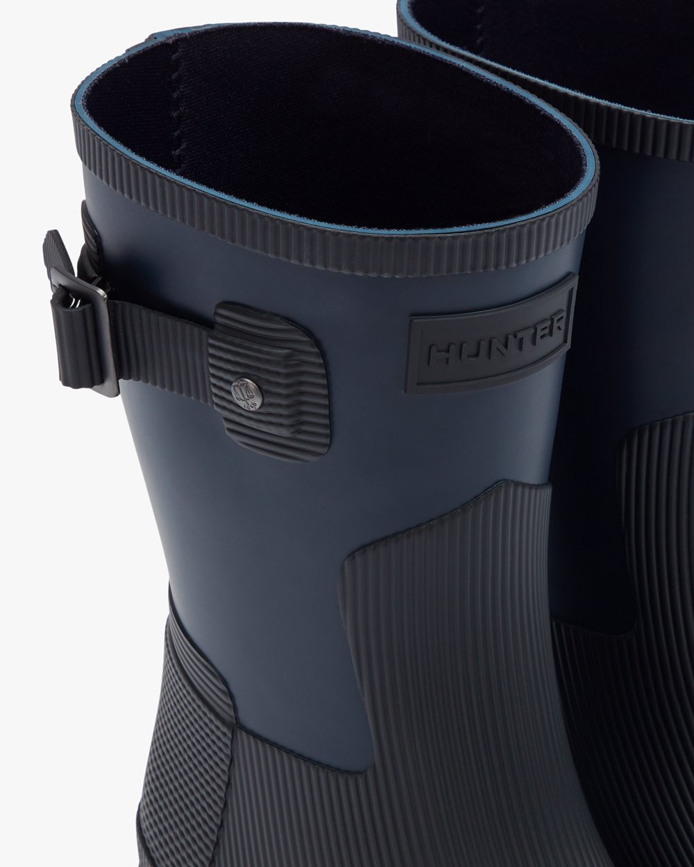 Hunter Mujer Refined Texture Block Slim Fit - Botas de Lluvia Azul Marino/Negras - 907-JXNUFS